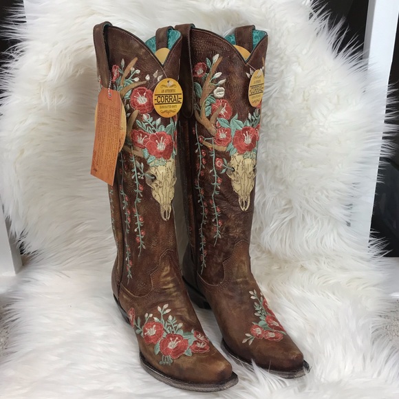 corral deer skull boots